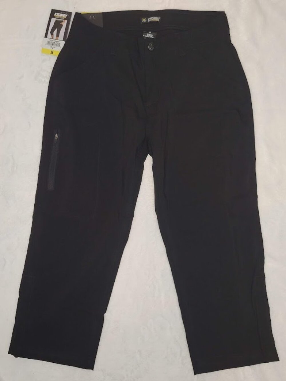 Khombu Black Stretch Capri Pants Zip Pocket Adjustable Hem NWT Small